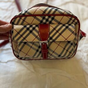 BURBERRY Plaid Crossbody Bag with Red Trim
